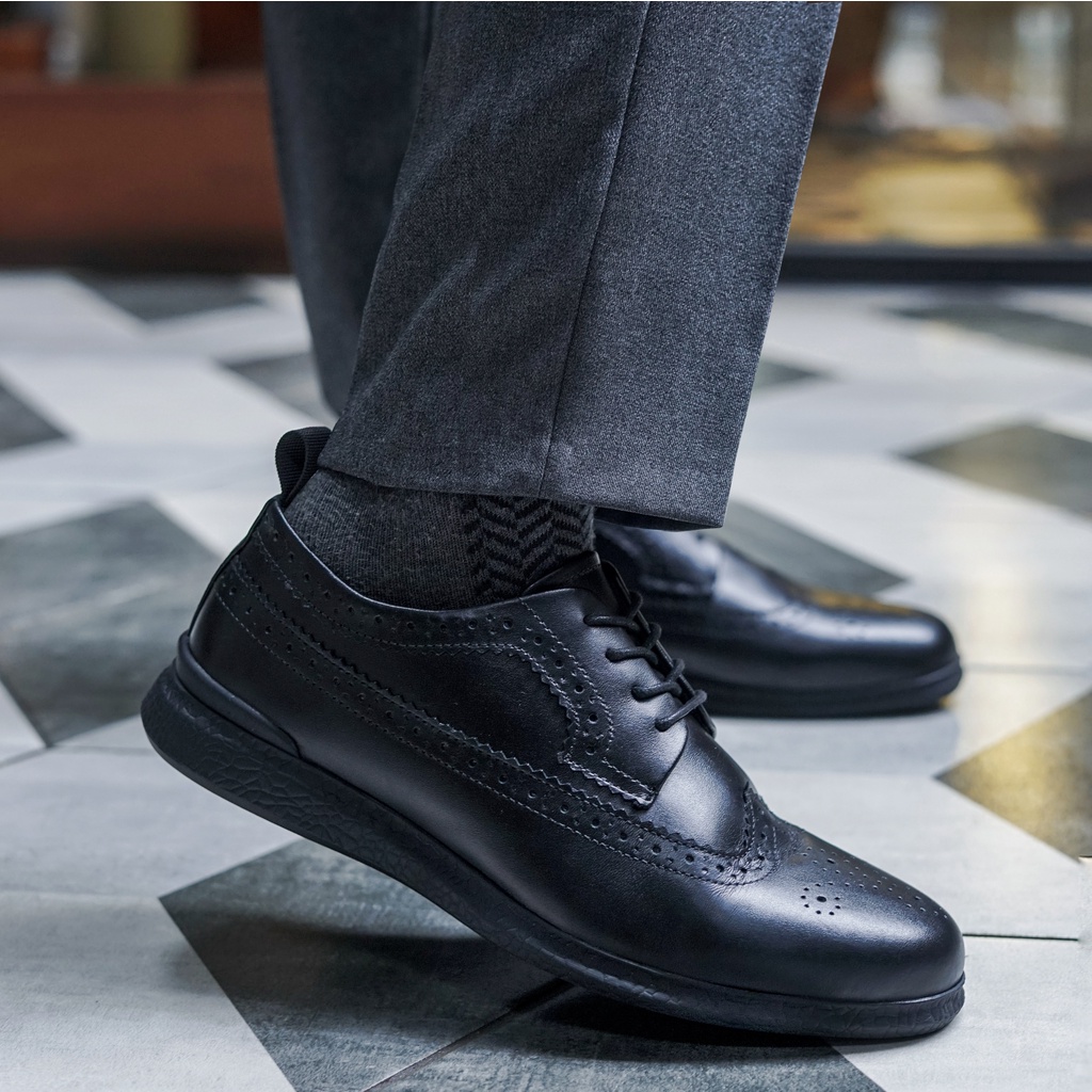 British 2.0 Black | Sepatu Kulit Asli Kantor Kerja Pria Derby Wingtip Original Footwear | FORIND Kenzios