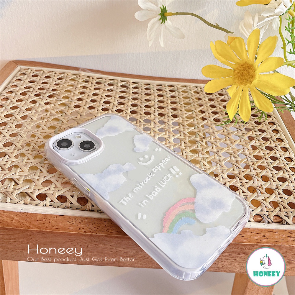 Casing Soft Case TPU Motif Awan + Pelangi Untuk IPhone 14 11 Pro Max 8 7 Plus X XS XR 13 12