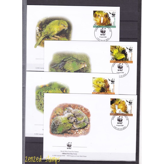 

F003 Perangko FDC Selandia Baru 2005 Birds WWF - Kakapo Set 4 Pcs