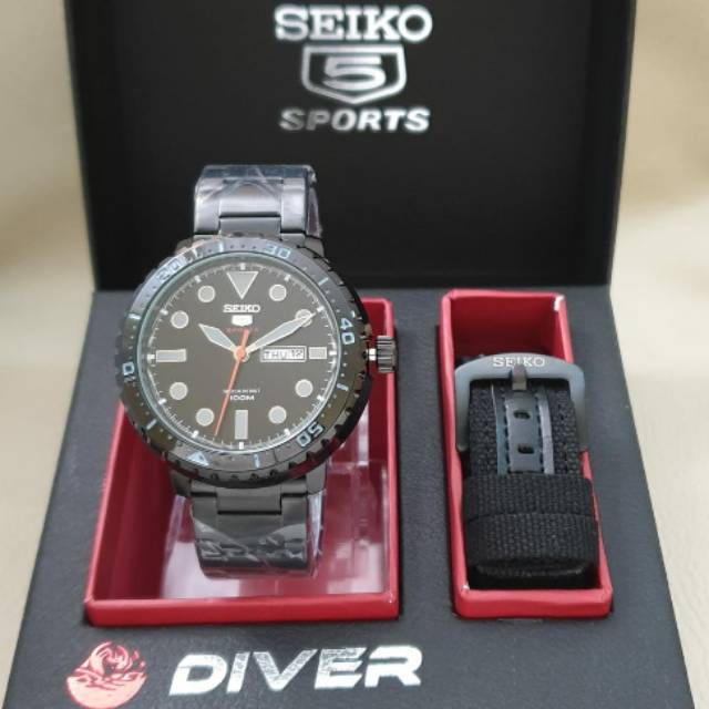 New Jam Tangan Pria Seiko Diver Tanggal Hari Free Tali Kanvas