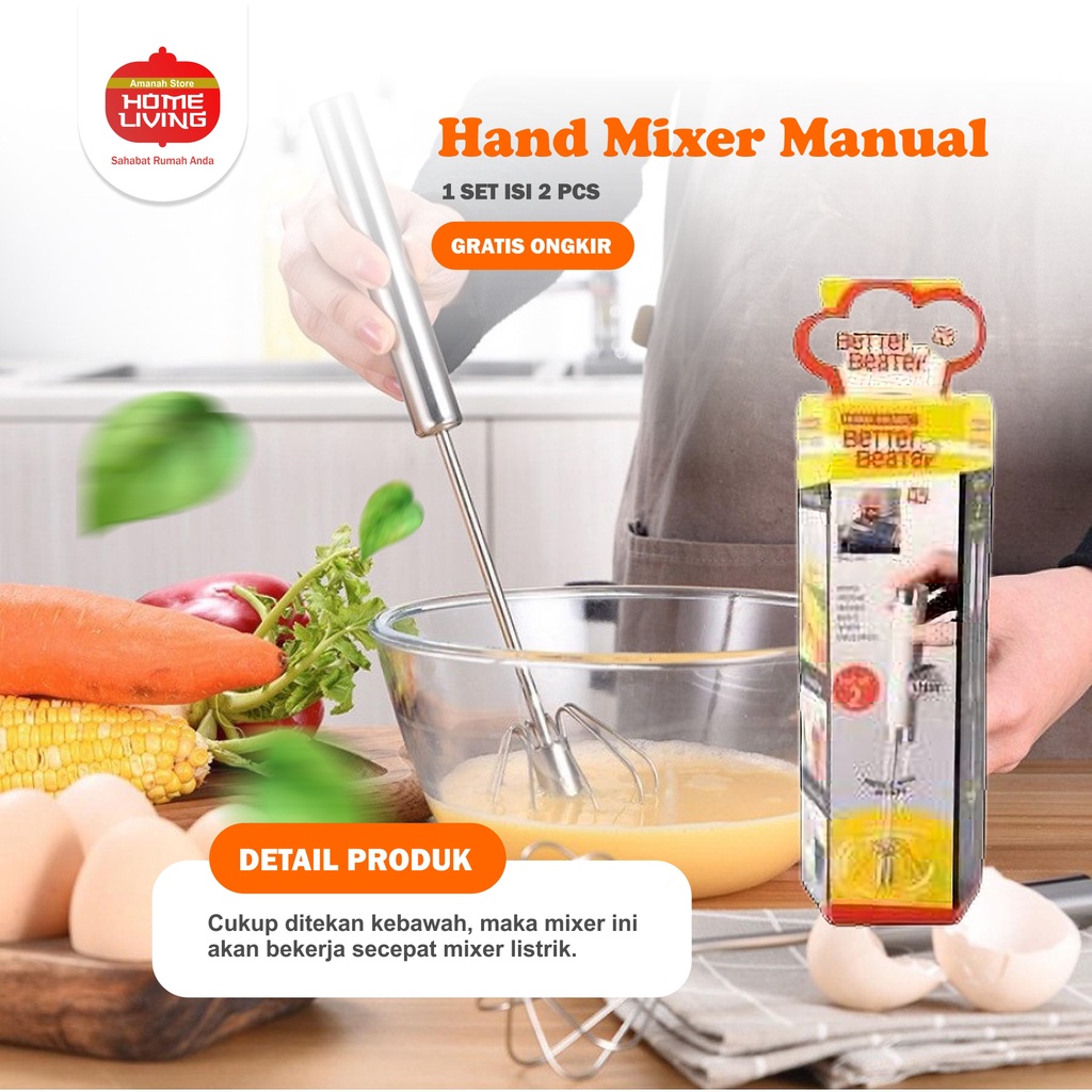 Hand mixer manual roti alat pengocok telur adonan kue kocokan telur stainless mini tangan murah