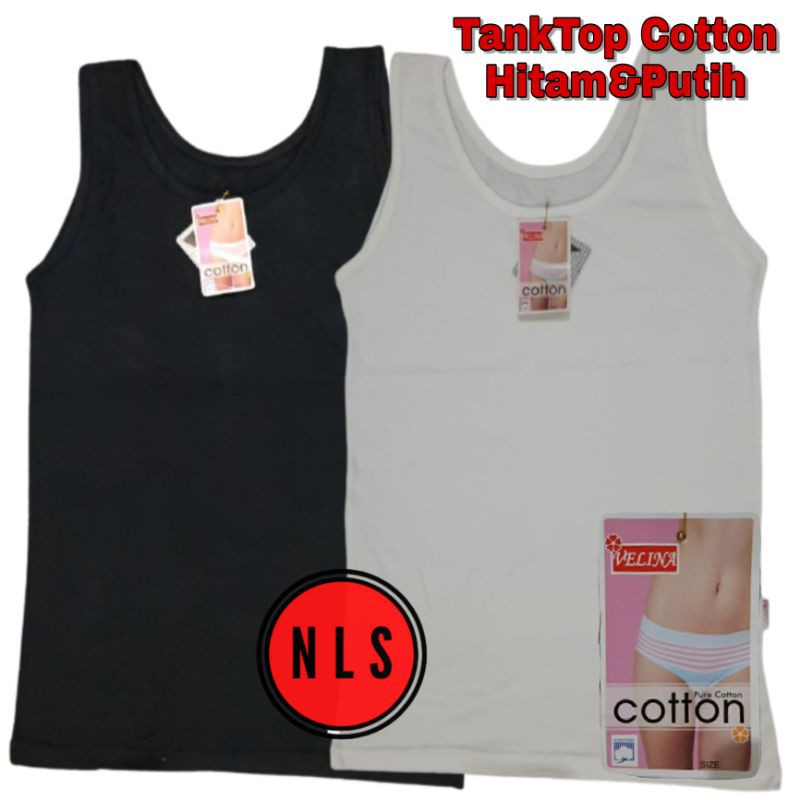 [1 PCS] Tank Top Cotton Hitam&Putih Tali Besar | Tank Top Wanita Dewasa Bahan Katun - NLS