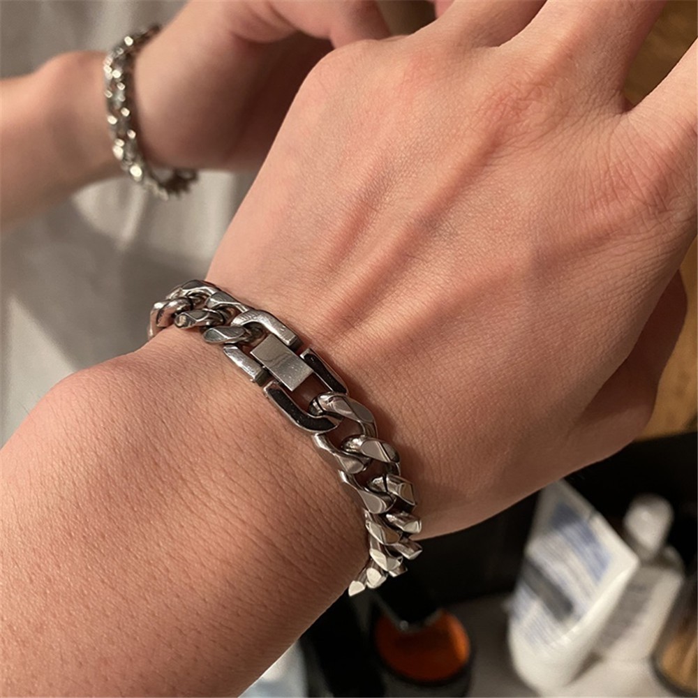 【COD Tangding】Fashion Jewelry Men and Women Titanium Steel Stainless Steel Six Side Grinding Jewelry Buckle Bracelet