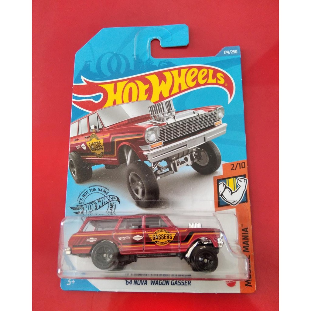 Diecast Hot Wheels 64 Nova Wagon Gasser Merah HW Muscle Mania Hotwheels 174/250 Mobil Mainan Anak