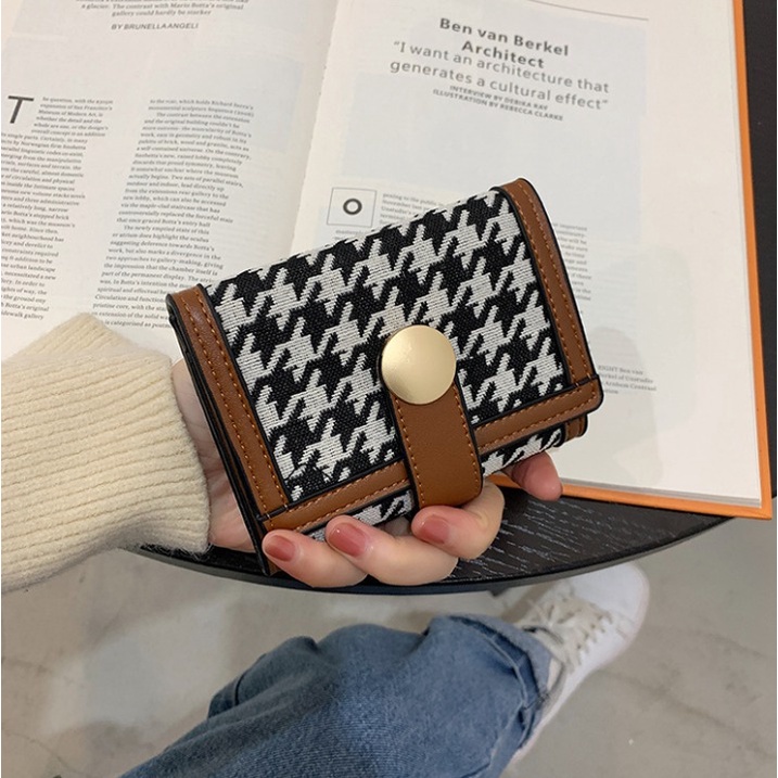 CHIKOISME - GOLDEN Dompet Lipat Motif Houndstooth Kancing Emas Cute Korean Style Zigzag mini wanita koin NR