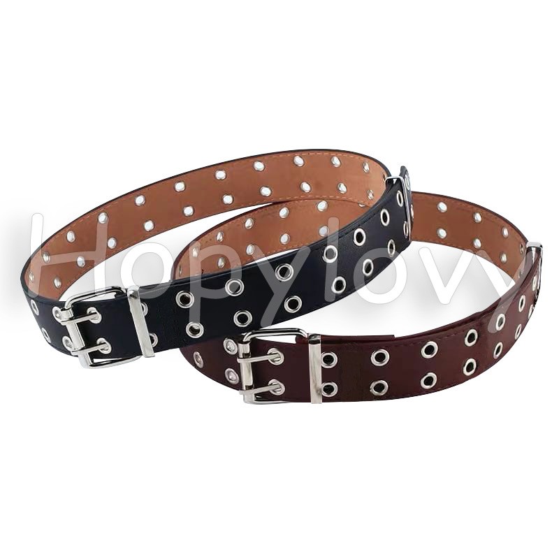 HOPYLOVY Ikat Pinggang Kulit Lubang Ganda Adjustable Lilian Ring Belt Strady