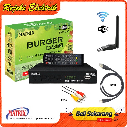 Set Top Box DVB-T2 Matrix Burger - Receiver Penerima Siaran TV  Digital HD - TERBARU