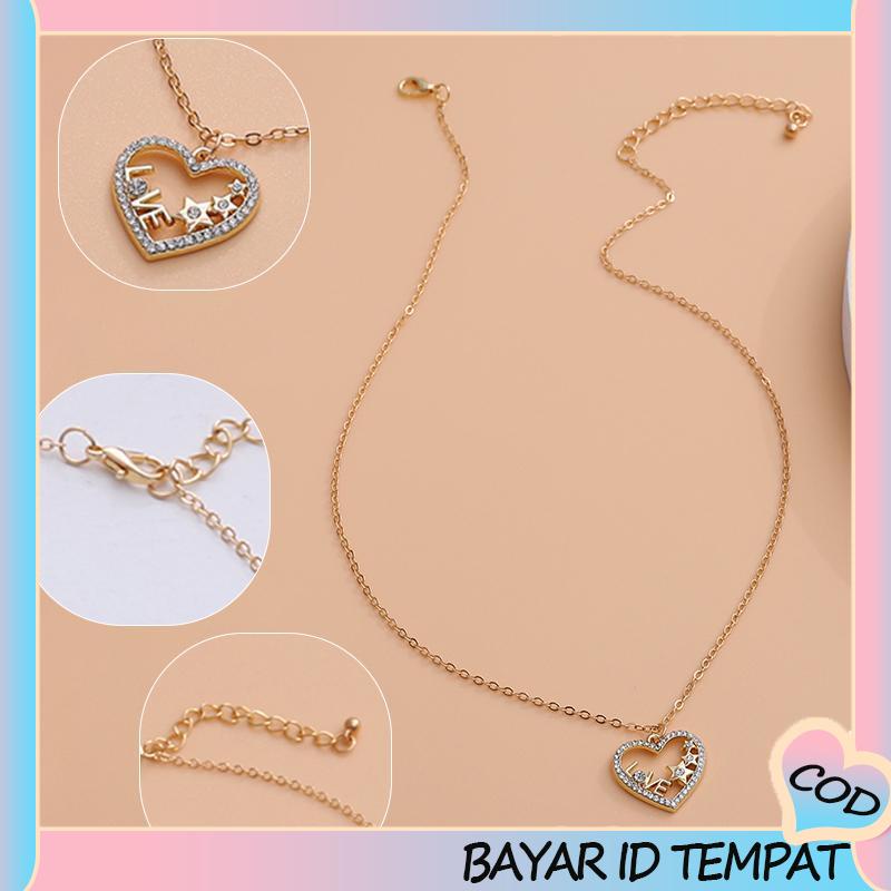 COD❤️ Fashion Indah Cinta Bulan Bintang Kupu-kupu Berkilau Kalung Surat CINTA-A.one