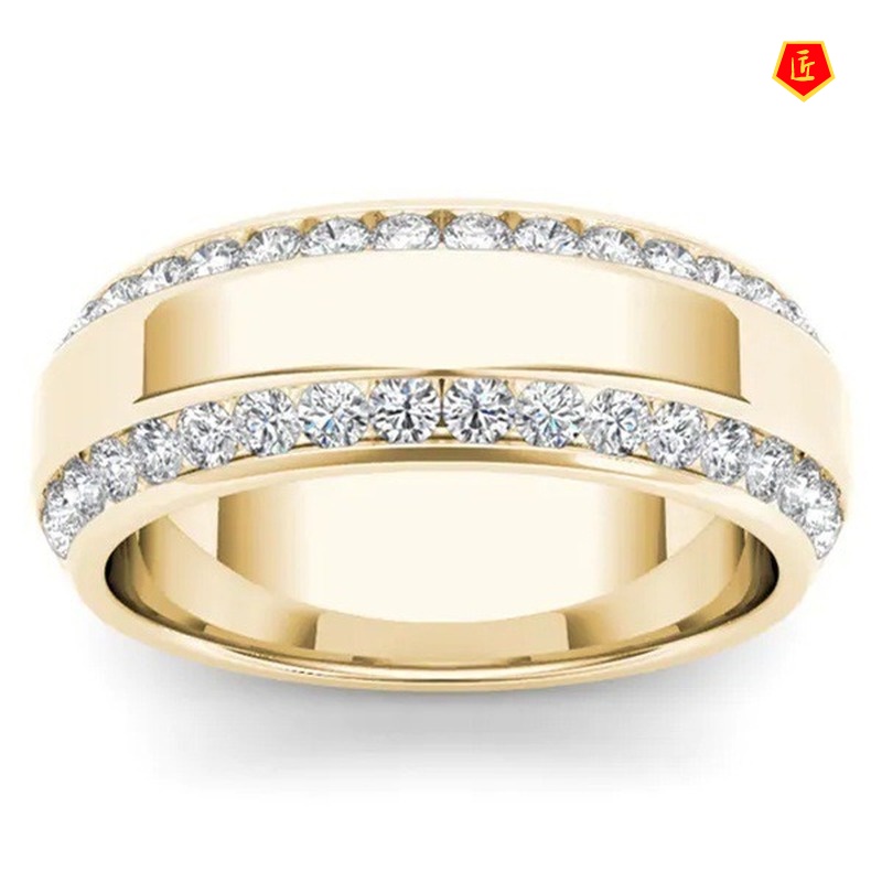 [Ready Stock]14K Gold Double Row Diamond Ring Fashion Simple