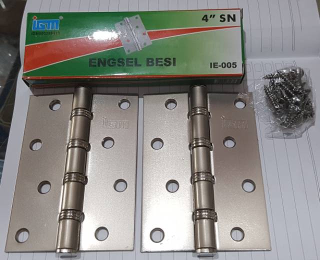 engsel 4 inch engsel pintu rumah merek igm IGM engsel 4&quot; baut 4 satin crom chorme besi tebal 2,5 mm