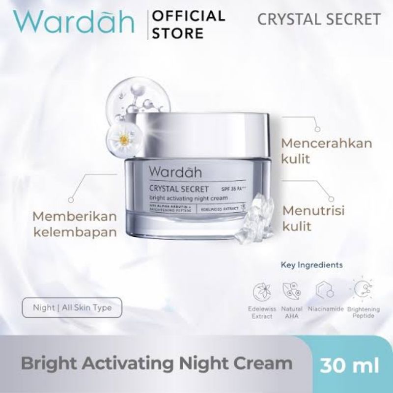 WARDAH Crystal Secret Night Cream 30 / Wardah White Secret Krim Malam Pelembab ORIGINAL BPOM