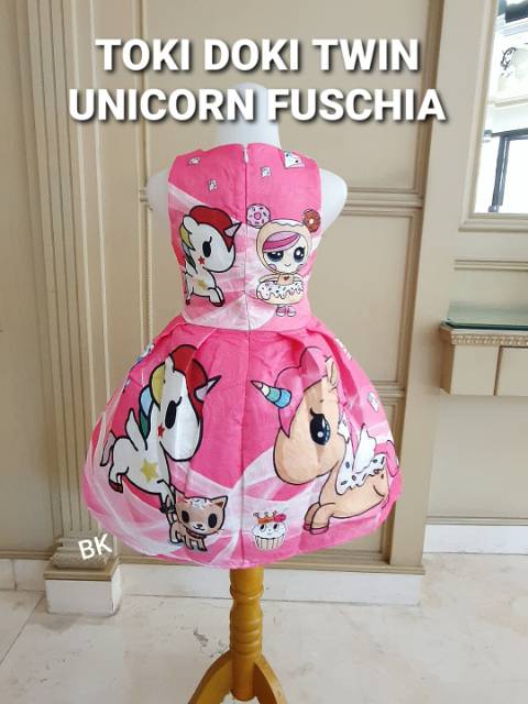 81109 TOKIDOKI UNICORN RAINBOW / DRESS UNICORN ANAK IMPORT KOREA PINK LUCU / GAUN PESTA ANAK BAGUS