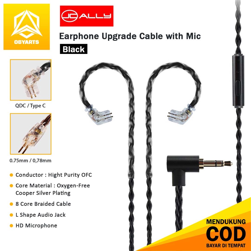 Upgrade Kabel Earphone JCAlly JC08s 8 Core Braided High Purity OFC 2 Pin 0.78mm/0.75mm / QDC Jack 3.
