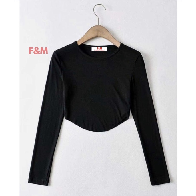 CROPTEE CROPTOP (FMS-24) TANGAN PANJANG BAHAN SPANDEK PREMIUM F&M