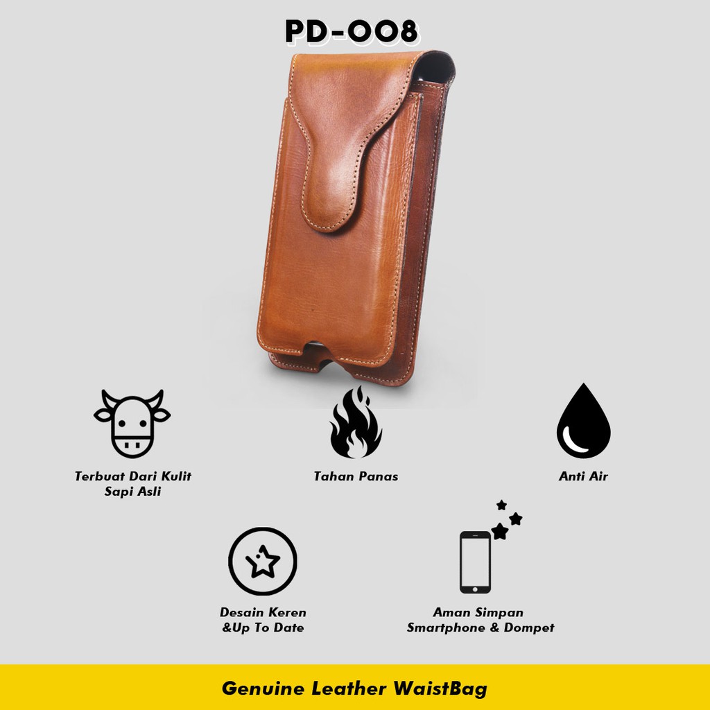 DOMPET HP KULIT TAS PINGGANG MUAT UNTUK NYIMPAN 2 HP SMARTPHONE BAHAN KULIT SAPI ASLI 100% PD03