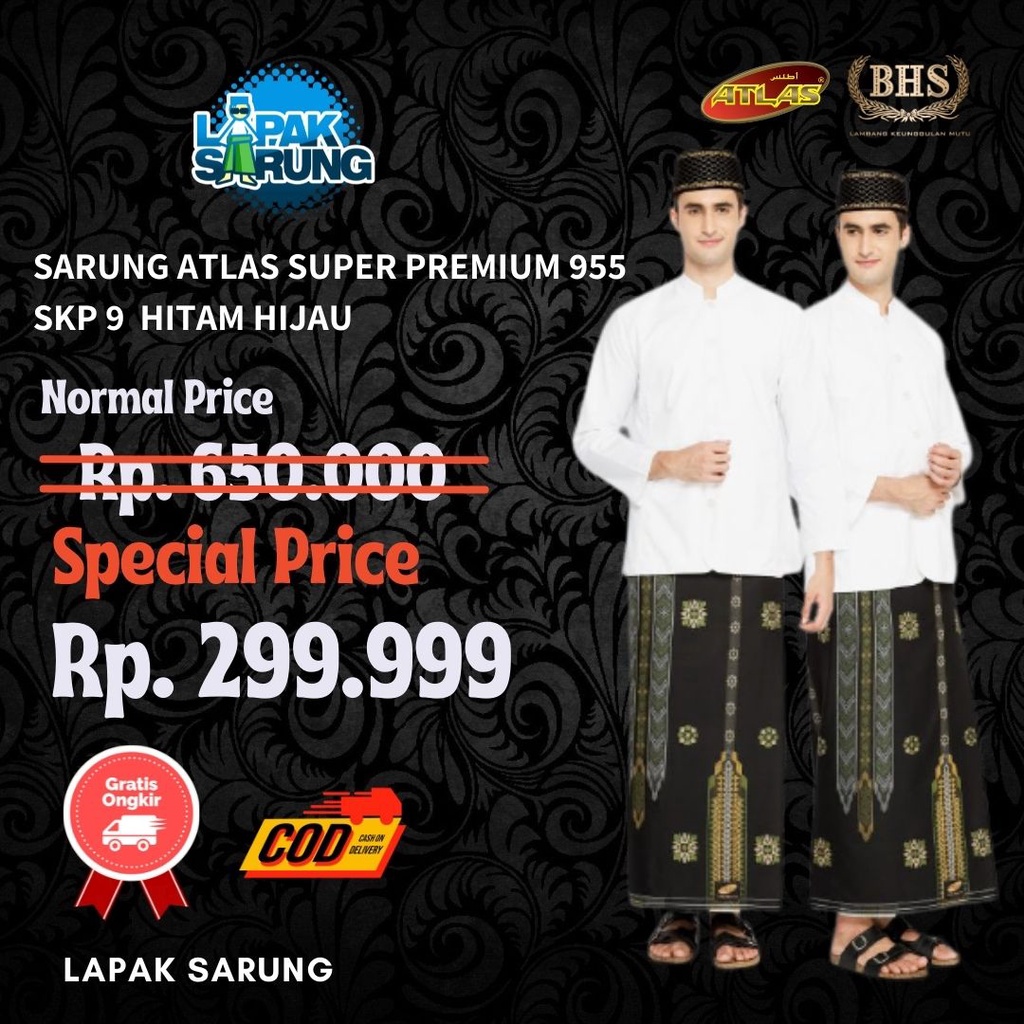 Sarung ATLAS Super Premium 955 Songket Kreasi Persia SKP 9 Hitam Hijau