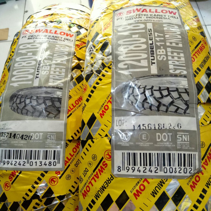Paketan Ban SWALLOW 100/80-18 & 120/80-18 SB-117 SB117 STREET ENDURO TUBELESS