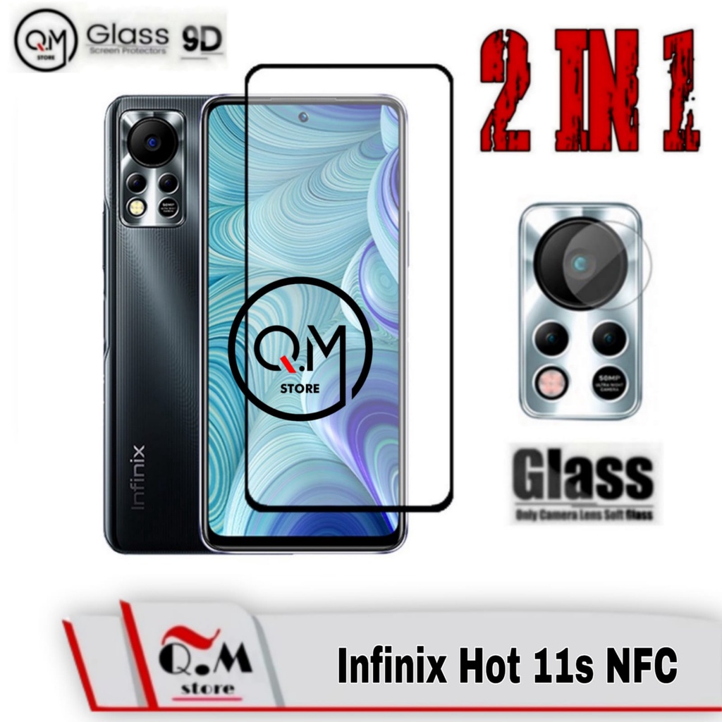 Paket 2 IN1 Tempered Glass Layar Infinix Hot 11S NFC Anti Gores Layar Screen Guard Pelindung Layar Full 9D