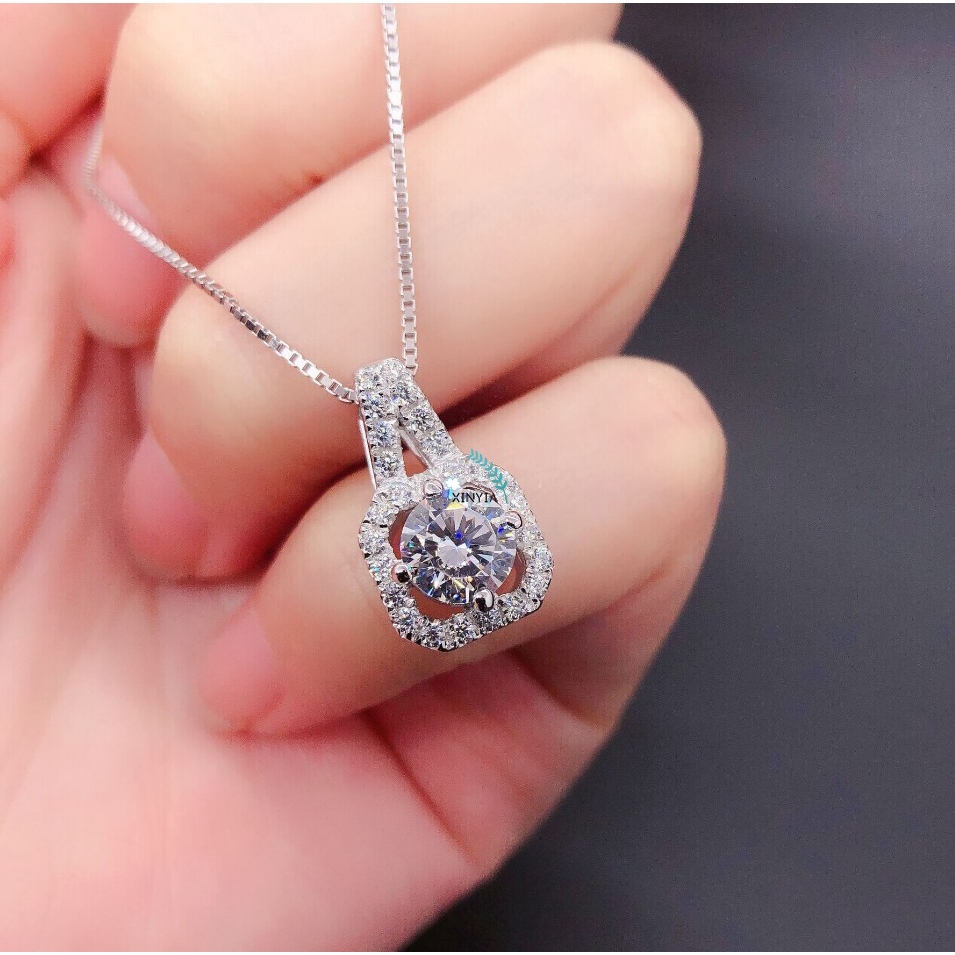 Kalung Rantai Sterling Silver 925 Dengan Liontin Persegi AAA CZ Untuk Wanita