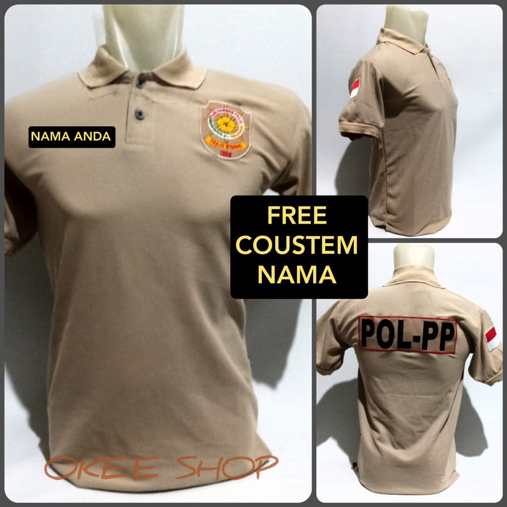 Baju Kaos FREE NAMA Pendek Cream Satpol PP