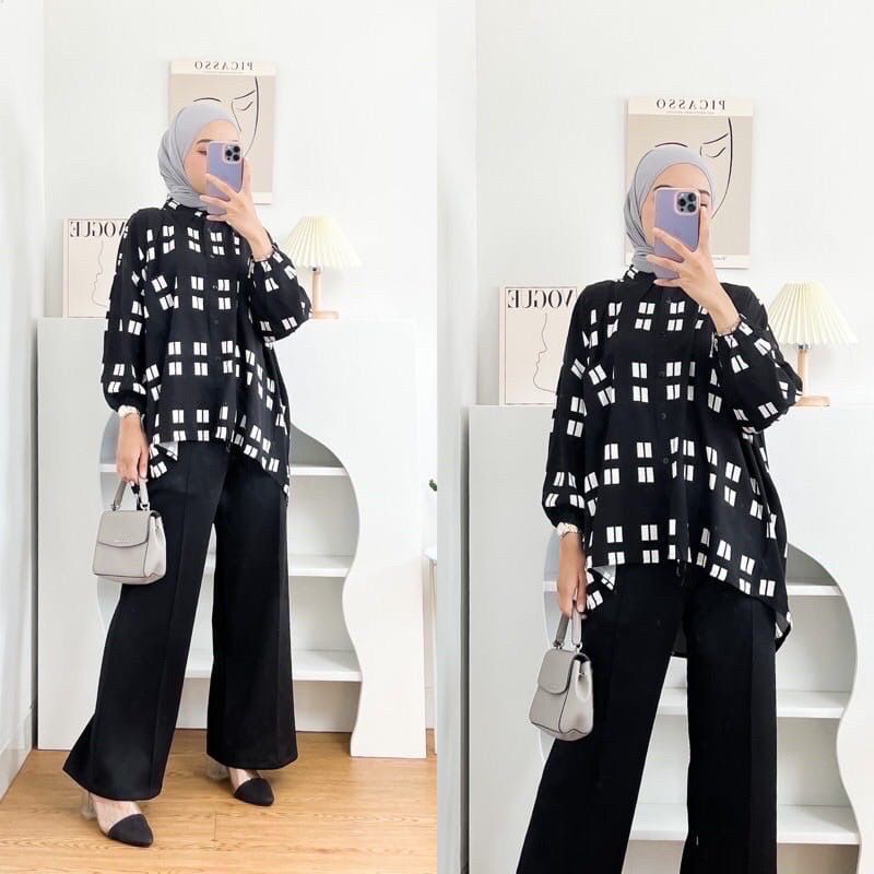 Kemeja Oversize Wanita Kemeja Big Size Rayon Motif