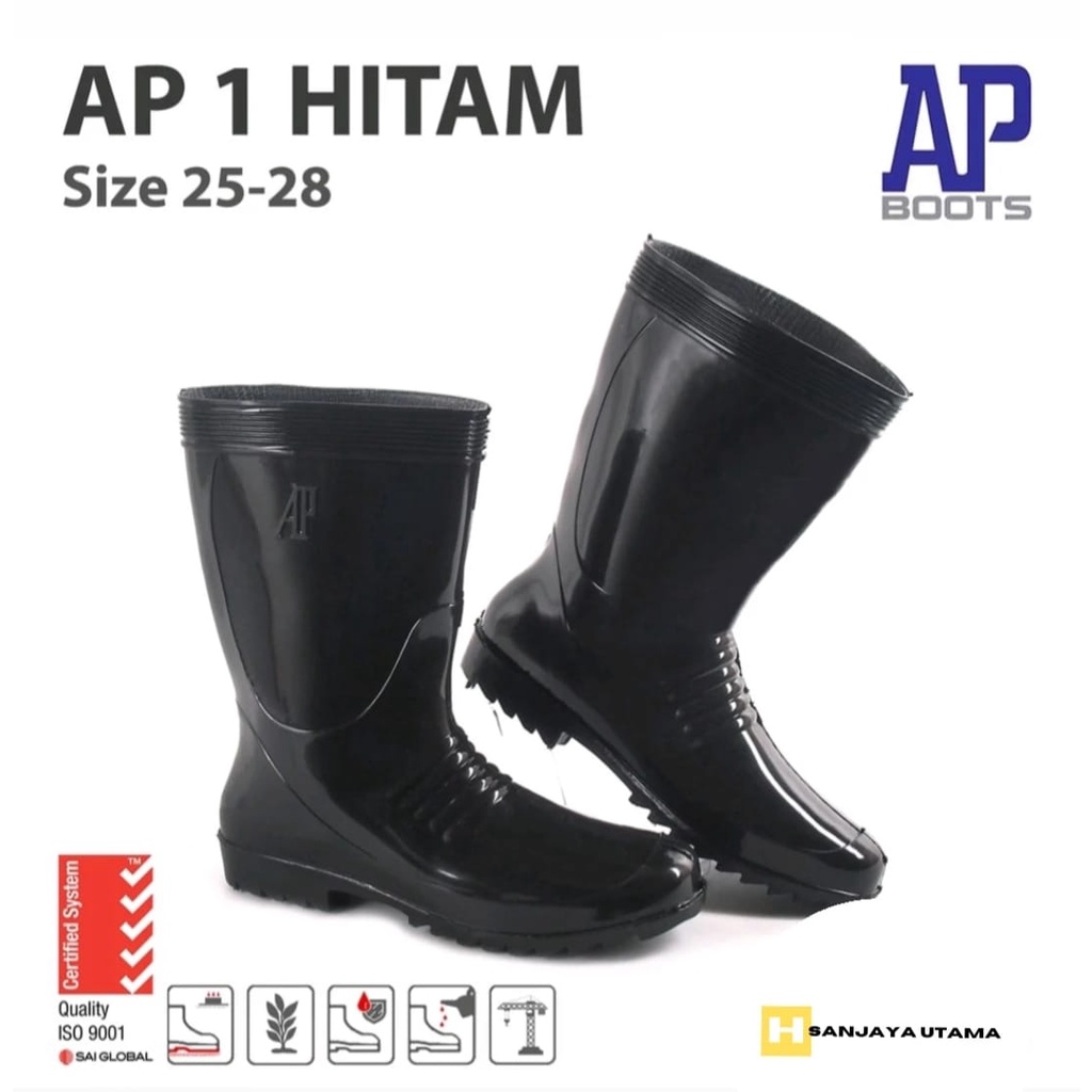 HSU Sepatu Pria Sepatu Boots Sepatu Motor Sepatu Safety Sepatu AP Boots Pendek Sepatu AP 1 Hitam