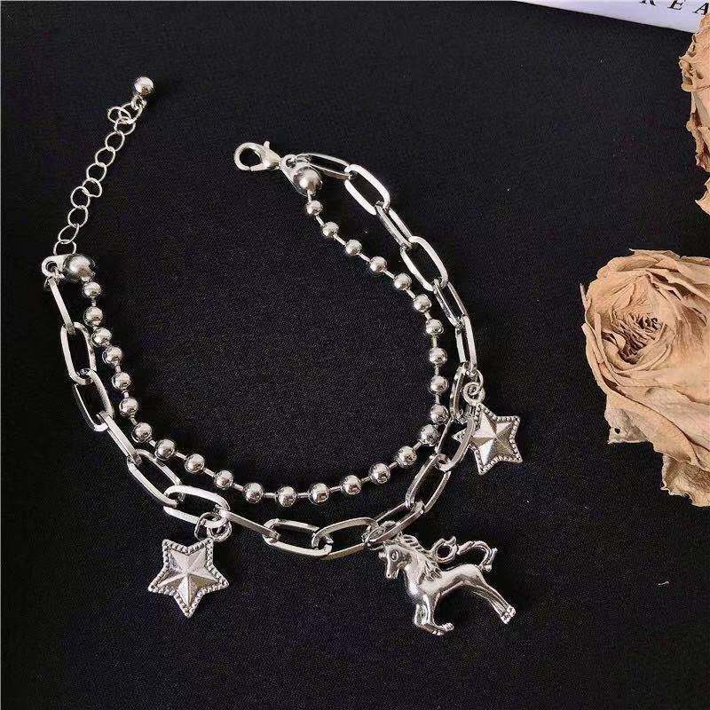 Kalung Rantai Liontin Unicorn / Bintang Lapis Ganda Untuk Wanita