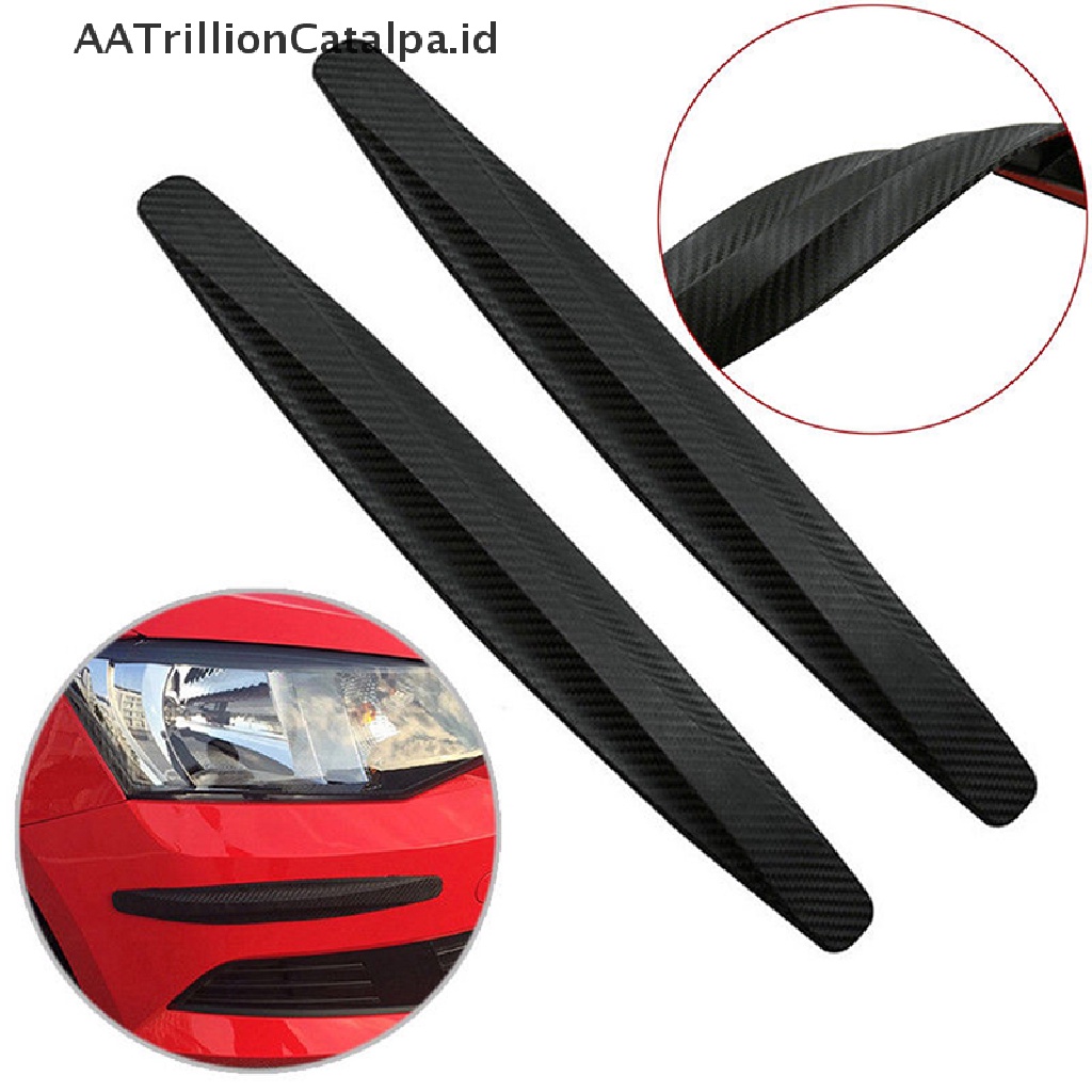 Aatrillioncatalpa 2pcs Strip Pelindung Pinggiran Bumper Mobil SUV Motif Carbon Fiber Warna Hitam