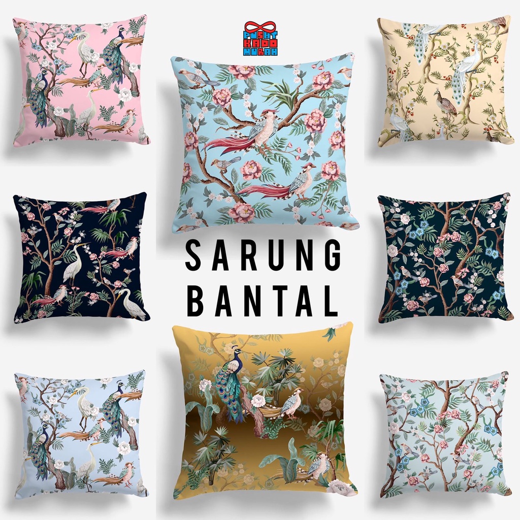 COVER SARUNG Bantal Sofa Print Motif Osaka Garden Japan Bird / Burung 40x40 cm - Pusat Kado Murah