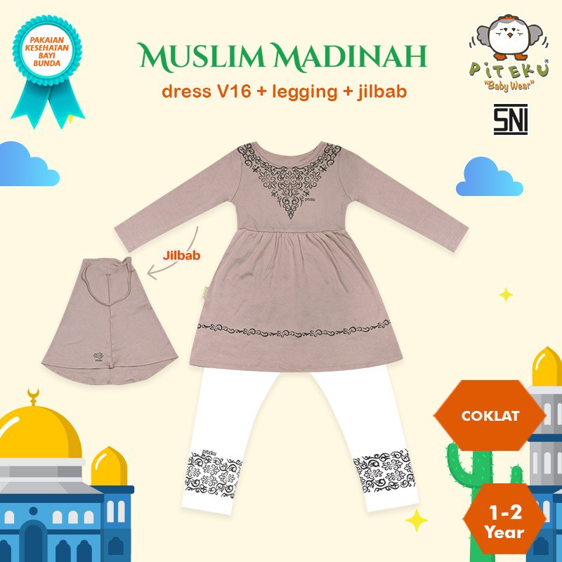 PITEKU SETELAN MUSLIM MADINAH / PITEKU SETELAN CEWEK LENGAN PANJANG / PITEKU SETELAN MUSLIM + JILBAB