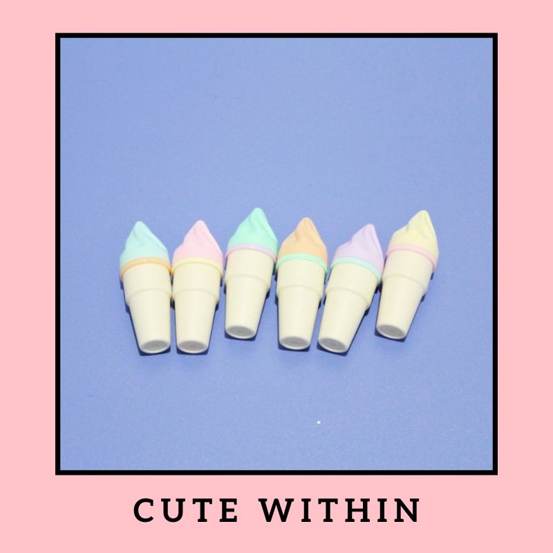 

Highlighter es krim cone isi 6 pcs + dompet bening - stabilo warna warni pewarna penanda catatan alat tulis kantor kerja lucu unik bentuk makanan es krim dessert