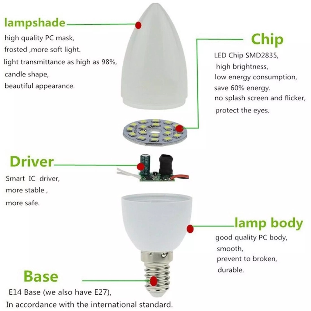 Lampu Bohlam Led E14 E27 B15 B22 Untuk Chandelier