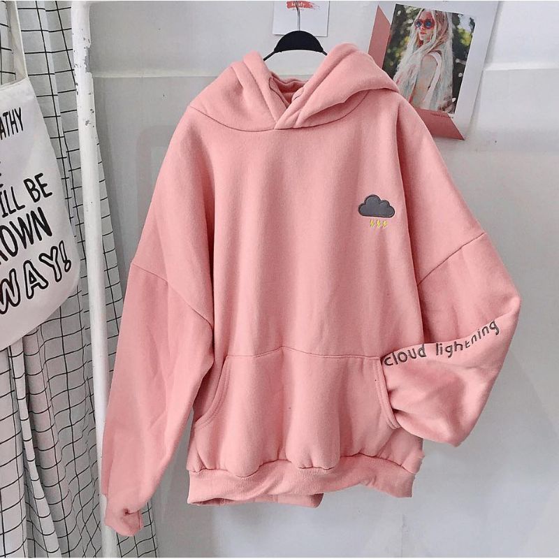 S - XXXXXL(6XL) Hoodie CLOUD LIGHTNING Cute Sweatshirt Wanita BIGSIZE OVERSIZE Jaket Moon Sun Cloud Rain Korean Style Jumbo Jumper