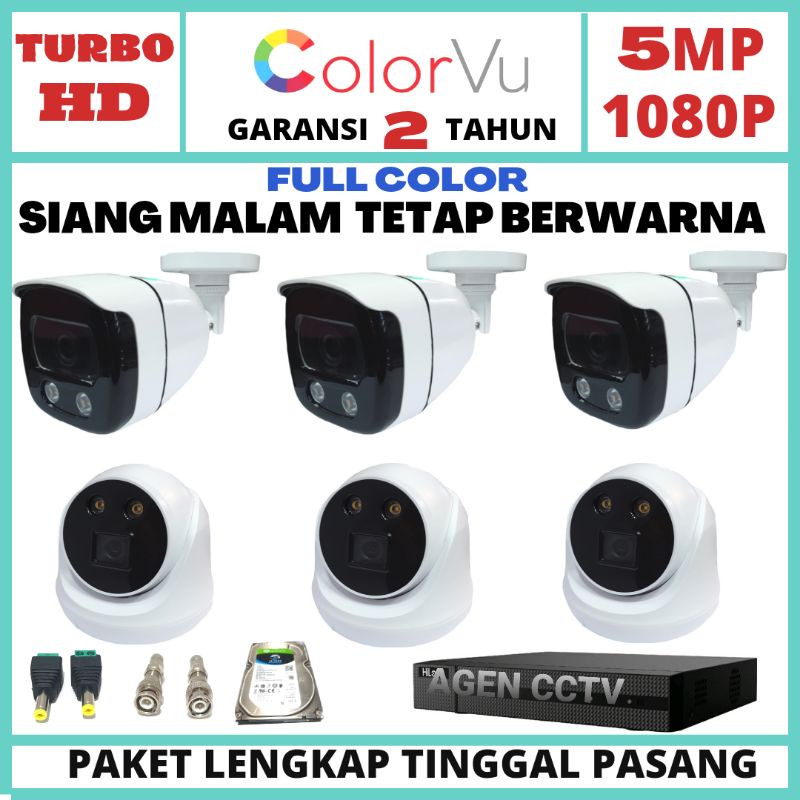 PAKET CCTV COLORVU+AUDIO 8 CHANNEL 6 KAMERA LENSA 5MP 1080P IC SONY XMORE TURBO HD