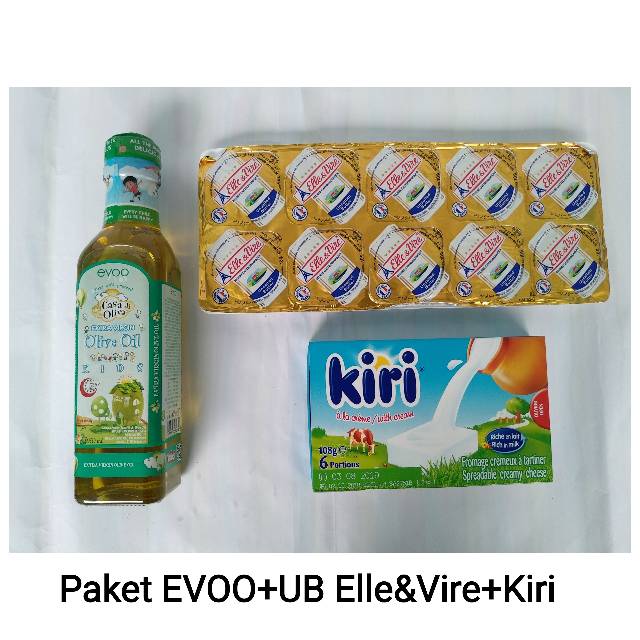 Paket Hemat MPASi Evoo Casa di Oliva dan UB Elle Vire Anchor Unsalted butter + keju kiri dan babybel