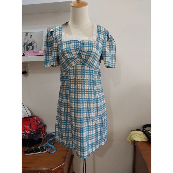 dress tantangan puffy hand tartan vonda