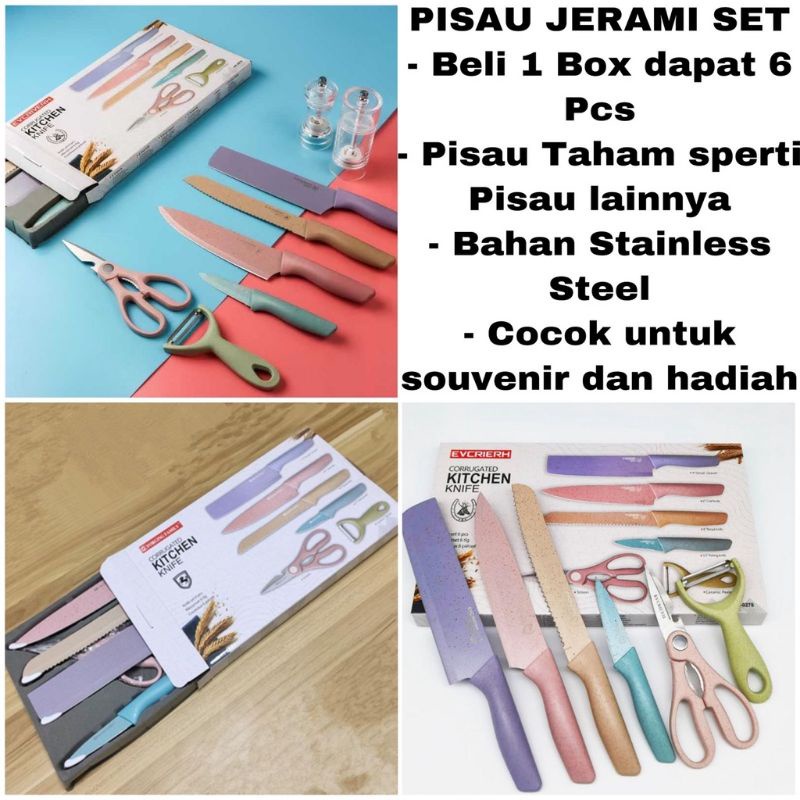 [JERAMI] PISAU SET GANDUM JERAMI 6 IN 1 KITCHEN KNIFE / PISAU SULTAN JERAMI