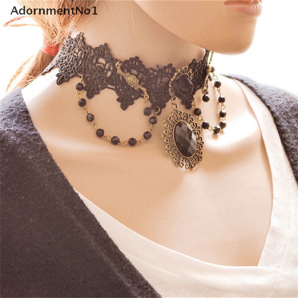 (AdornmentNo1) Kalung Choker Lace Bunga Mawar Hitam Gaya Gothic Untuk Wanita