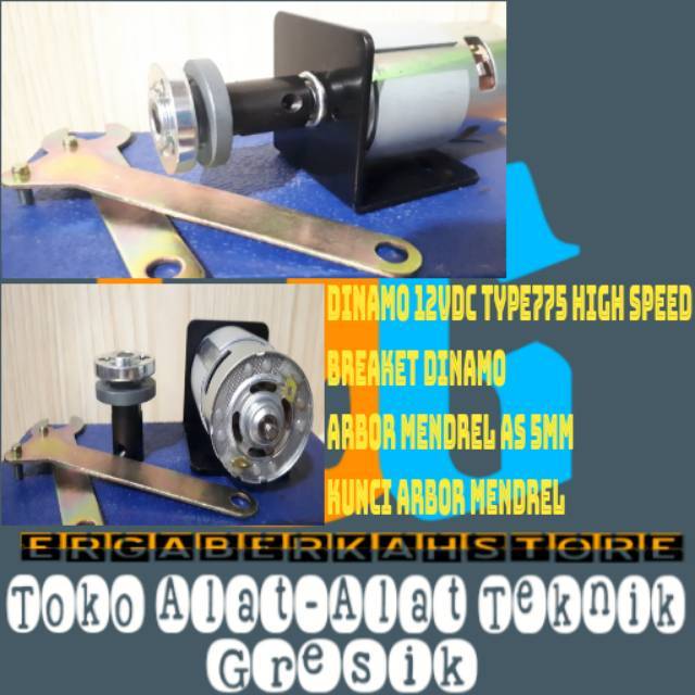 Paket Dinamo Type 775 dengan braket dan arbor as untuk gerinda atau potong