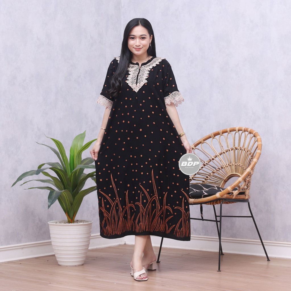 Dianputri - Daster Arab Zeema | Rayon Super Grade A | Resleting Depan Busui | Renda Milo Ori-HITAM