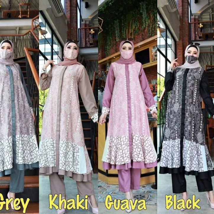 Product Terlaris ATR-597 Set Tunik Wanita Kain Maxmara Set Dilara Setelan Tunik dan Celana LD 110