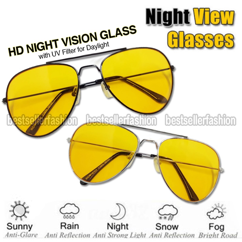 NEW! Kacamata Malam Night View Glasses Vision Anti Silau UV di Malam Hari Kacamata Glare Kaca Mata Malam Hari Nightvision Model Kacamata Aviator