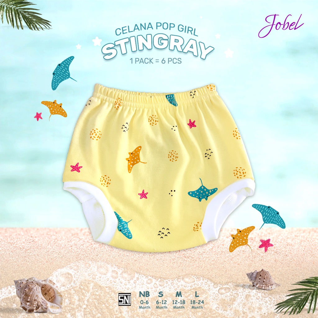 6 PCS Jobel x KAZEL  Celana Pop Girl Stingray / Summer Edition (0 sd 24 bulan) Celana Anak Pop Bayi