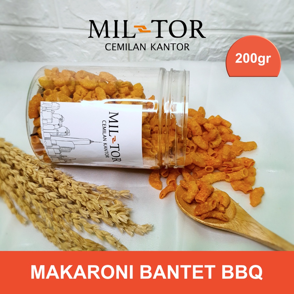 

Cemilan Makaroni Bantet Rasa Barbeque Kemasan Toples Ukuran 200 gr