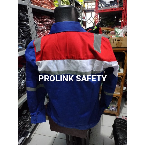 SERAGAM PROYEK BAJU SAFETY MERAH BIRU MODEL PERTAMINA RESLETING