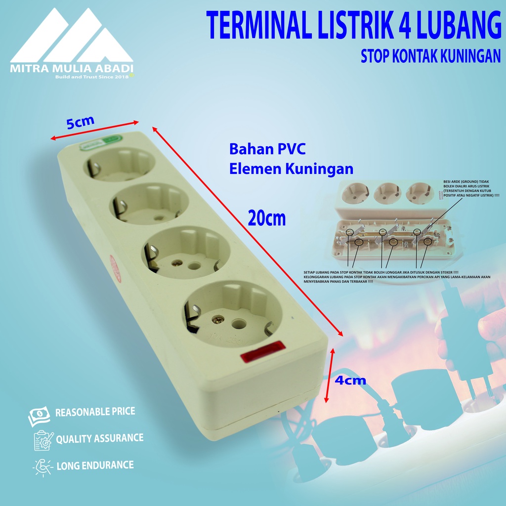 STOP KONTAK 4 LUBANG TANPA KABEL TERMINAL COLOKAN