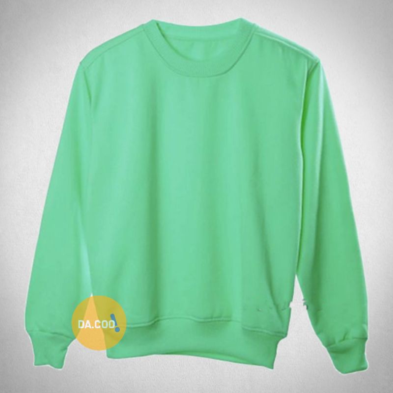 Basic Sweater Hijau Mint Polos Crewneck Sweatshirt Pria Wanita