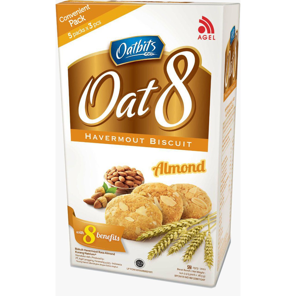 Biskuit Oat 8 Rasa Kacang Almond kemasan Praktis, Biskuit