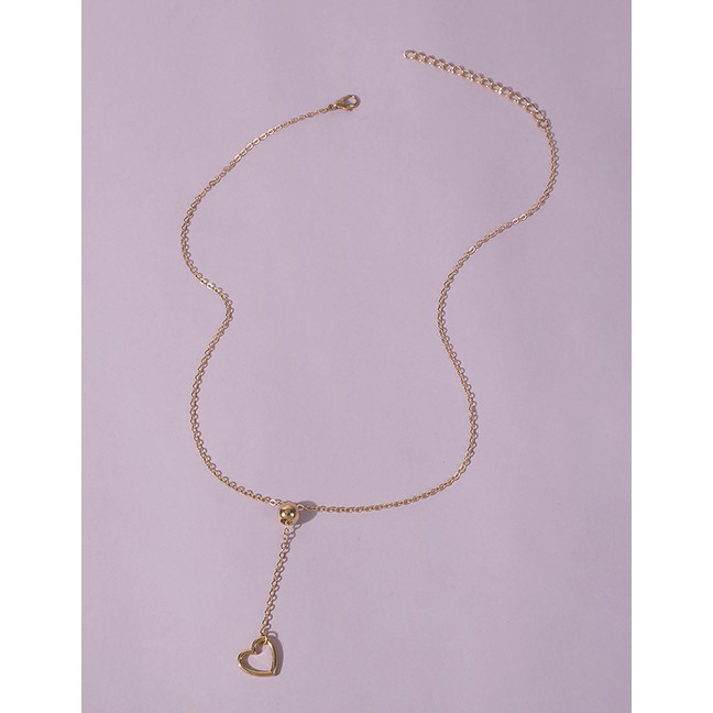 LRC Kalung Fashion Gold Color Alloy Y-shaped Heart P86255