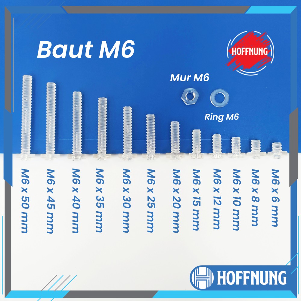 Baut M6 Plastik M6x6 M6x8 M6x10 M6x12 M6x15 M6x20 M6x25 M6x30 M6x35 M6x40 M6x45 M6x50 mm Mur Akrilik